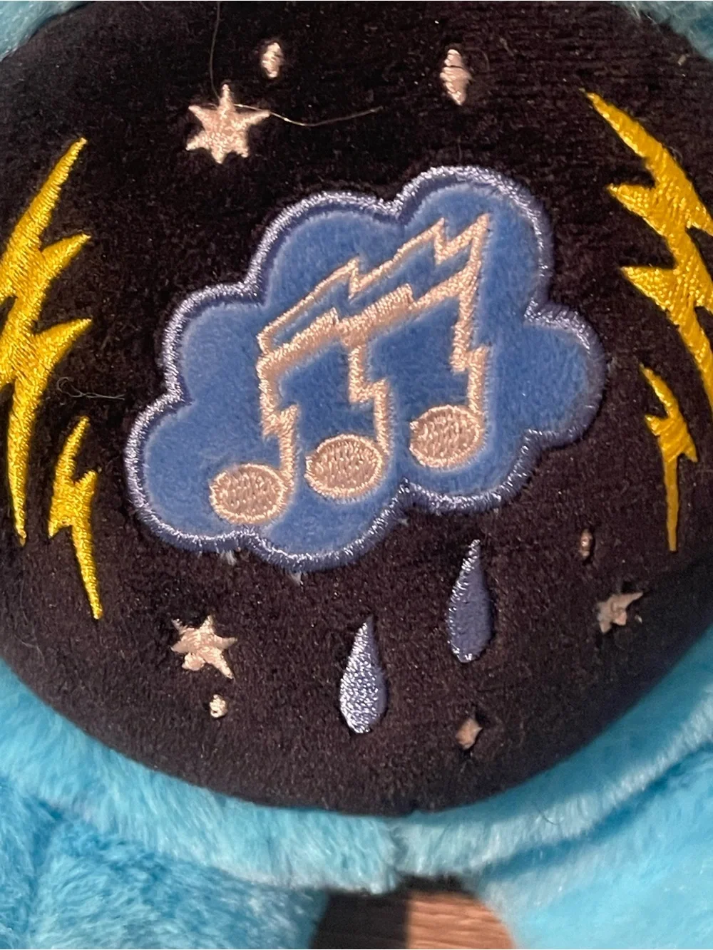 Care Bears Blue Storm Music Bear Plush with Black Belly Badge